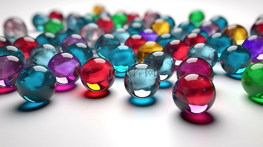 玻璃珠背景图片_白色背景上 3d 渲染的彩色玻璃弹珠