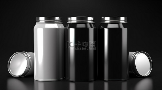 用品模板背景图片_包装 3d 模型瓶罐和容器的 3d 渲染与盖设计模板