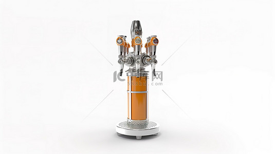 扎啤艺术字背景图片_白色背景上带有啤酒泵塔的酒吧设备的独立 3D 渲染