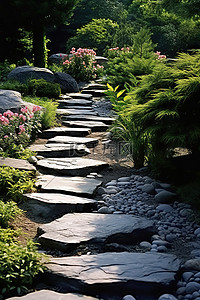 庭院踏脚石背景图片_花园走道和踏脚石 花园石走道和踏脚石 花园