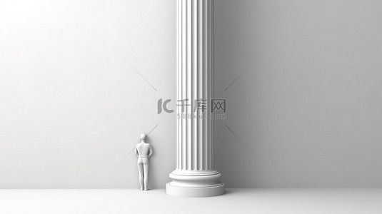 团队语背景图片_数字人物站在白色背景下的传统柱子上