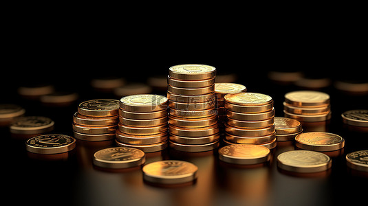 天府银行背景图片_3d 渲染一堆高耸的闪闪发光的金币