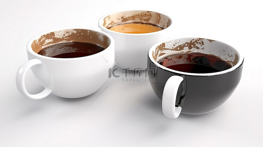 陶瓷马克背景图片_带有 3d 渲染咖啡杯的白色背景