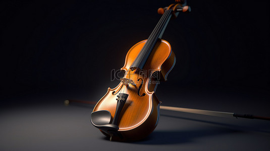 带手柄的独奏小提琴的黑暗工作室 3D 渲染