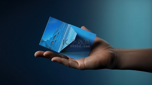 展示公司背景图片_蓝手 3d 渲染的三折小册子
