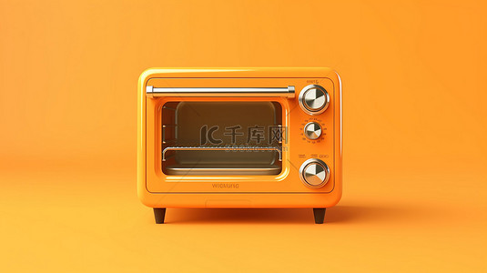 充满活力的橙色背景下单色烤箱的 3D 渲染