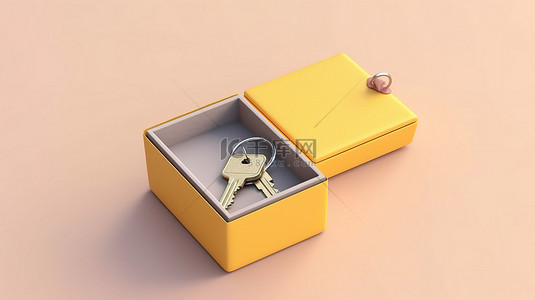 品牌设计灵感车钥匙在一个开放的公司礼品盒 3d 渲染