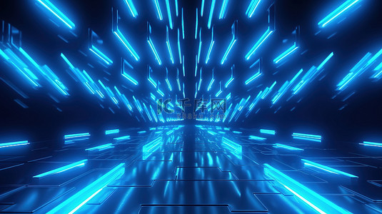 数字箭头背景图片_蓝墙背景 3D 渲染上的未来创新发光数字箭头