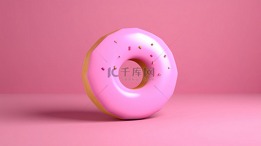 甜甜背景图片_粉红色背景上的甜甜圈图的 3D 渲染