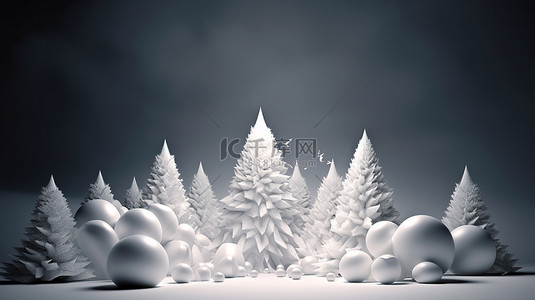 松枝圣诞球背景图片_白雪皑皑的 3d 圣诞树