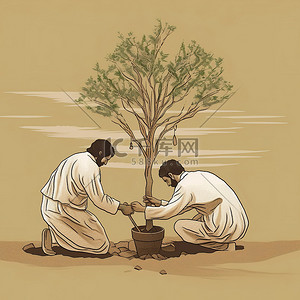 插线板背面背景图片_插图埃及父亲种植橄榄树