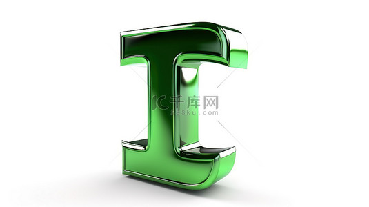 d字母小写背景图片_绿色镀铬 3D 渲染在白色背景上的小写“t”，表面光滑