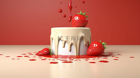草莓奶油背景图片_空置产品讲台上的草莓奶油 3D 渲染
