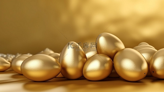 3d 复活节背景与闪亮的金蛋矢量图
