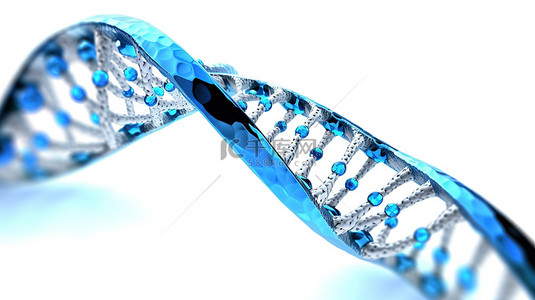 白色背景上孤立的蓝色螺旋 dna 的 3d 渲染