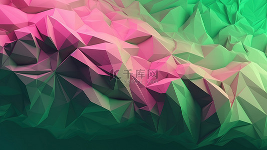 玻璃糖纸背景图片_粉红色和绿色的抽象几何多边形背景令人惊叹的 3D 渲染