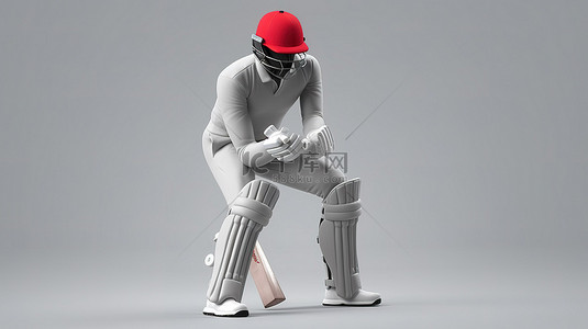 板球背景图片_英格兰板球队运动员，配有光泽灰色背景的锦标赛装备，令人惊叹的 3D 插图