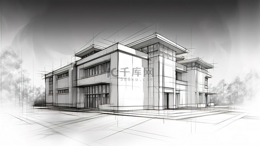 建筑物草图背景图片_建筑物的透视线 3D 建筑插图草图