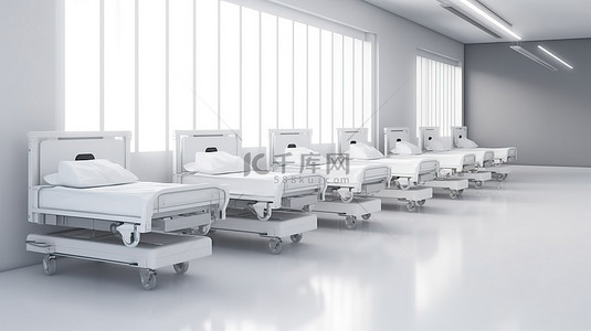 外科器材背景图片_3d 渲染中的一排电动病床
