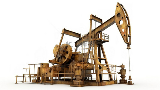 原油背景背景图片_在白色背景下隔离的 3d 渲染中的石油钻井设备