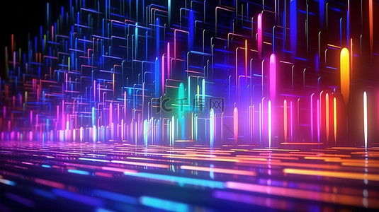 数据高清背景图片_数字动画的未来霓虹灯流以鲜艳的色彩传达技术数据