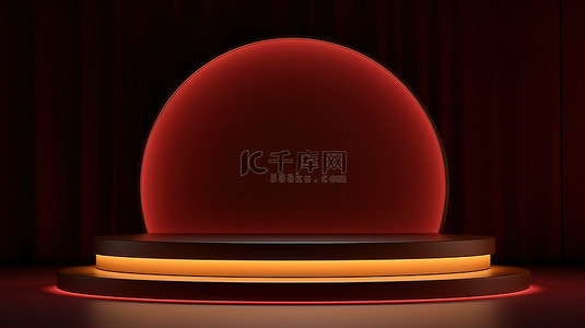 金色红色舞台背景图片_豪华深红色3D产品展示架，具有最小的拱门和金色几何线条