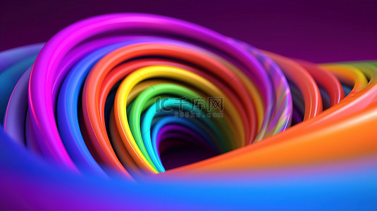 紫色抽象背景上充满活力的彩虹的 3D 渲染