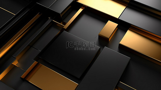 黑色建筑背景背景图片_抽象黑色和金色面板建筑背景的 3D 渲染