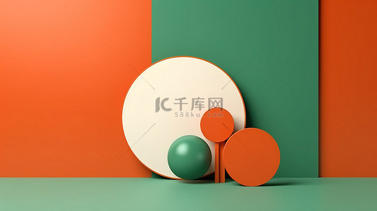 橙色样机背景图片_几何形状的橙色和绿色简约产品展示简单的顶视图平躺背景
