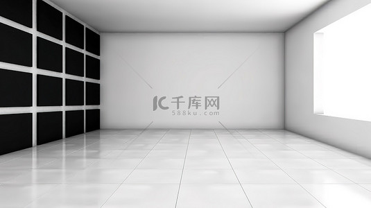 深色地毯地板与白色墙壁背景的当代 3D 可视化