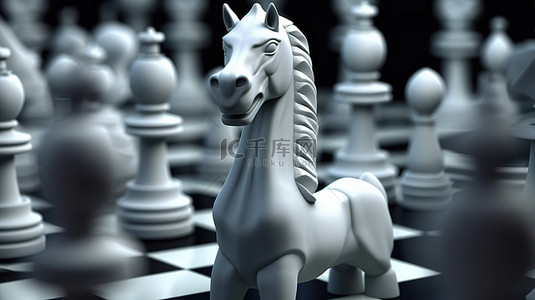 思路决定出路背景图片_乌木骑士在 3D 渲染中的一系列象牙棋子中占据统治地位