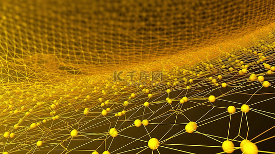 数据网格背景背景图片_3d 渲染抽象网格背景中的金色数据网络