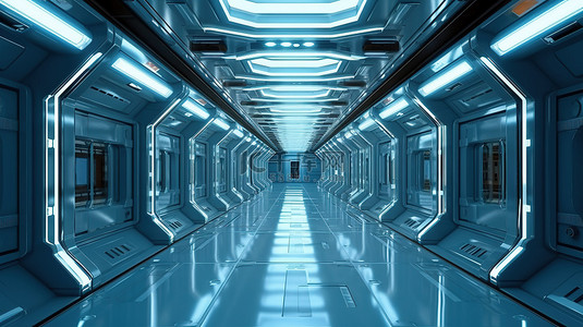 3d 渲染中的未来派太空飞船走廊