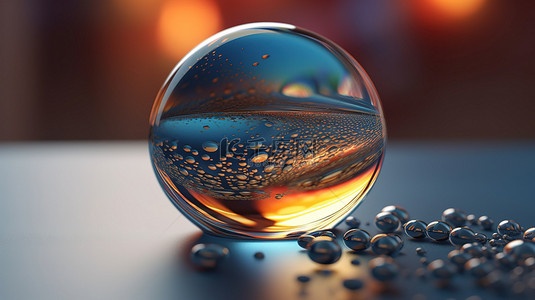 模糊的背景增加了液体气泡变形为折射玻璃气泡的戏剧性 3d 渲染