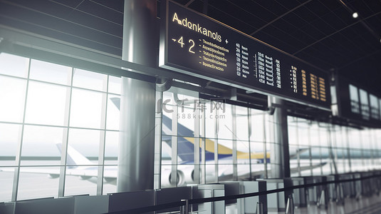 飞机商务舱背景图片_带商务舱招牌的 3D 渲染图解机场航站楼