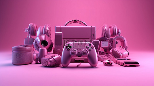 3d 渲染的粉红色游戏装备