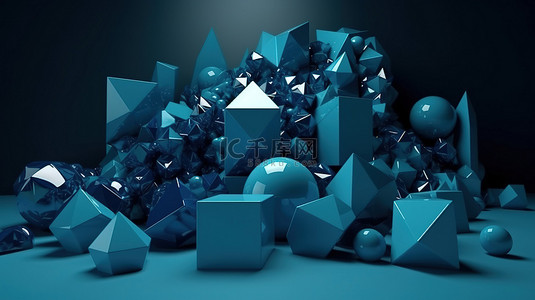 广告技术 3d 渲染中的蓝色抽象几何场景