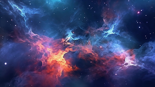 西柚色星空背景图片_辐射宇宙抽象具有数十亿恒星和星云的发光星系的 3D 插图