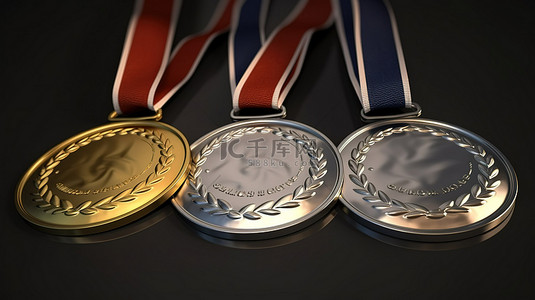 一组冠军得主奖 3d 渲染金银牌和铜牌