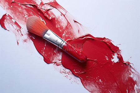 红色的刷子背景图片_用白色刷子的红色唇膏