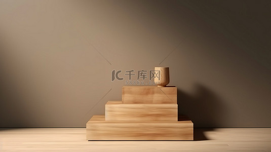 带火的背景背景图片_带架子的方形木质讲台架 3D 渲染产品展示