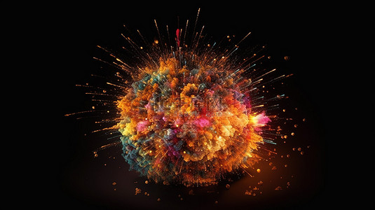 3d 渲染中明亮且爆炸性的球形烟火组合物