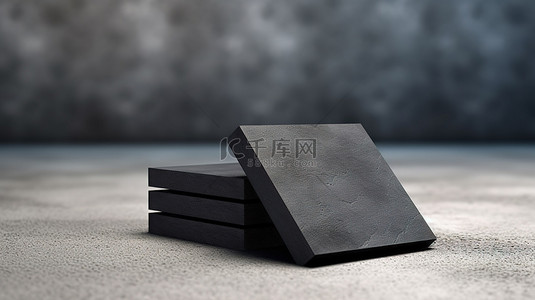设计名片卡片背景图片_混凝土背景 3D 渲染下的双堆时尚黑色名片