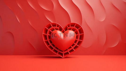 心形符号背景图片_3D 渲染的心形符号非常适合情人节海报横幅或背景