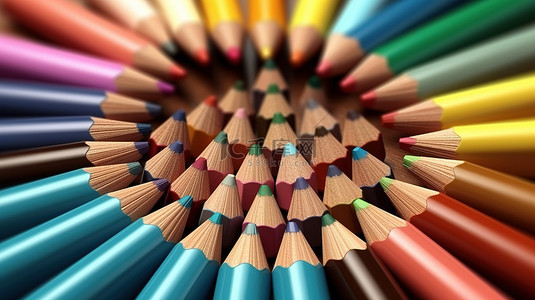 铅笔画圈背景图片_圆形背景，带有生动的彩色铅笔，以 3D 技术精心制作
