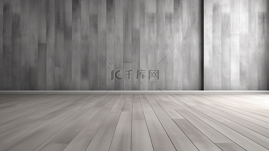 3D 灰色墙壁上木地板的背景渲染