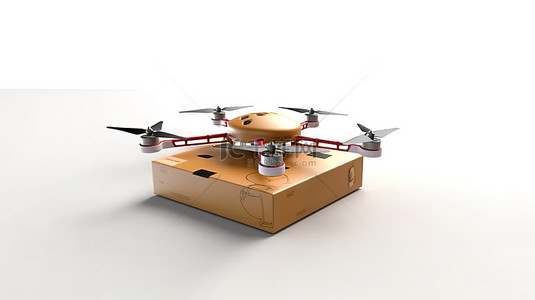 外卖盒背景图片_白色背景的 3D 渲染，带有空中无人机交付的披萨盒