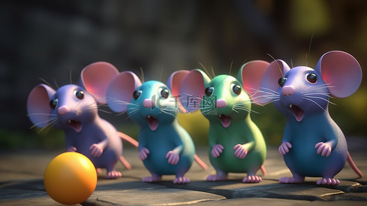 卡通老鼠背景图片_令人惊叹的 3D 渲染中异想天开的卡通老鼠