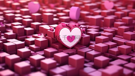 爱的主题背景图片_象征社交网络推广的心形装饰主题标签的 3D 渲染