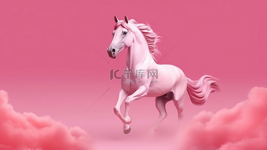 粉色独角兽背景图片_粉红色独角兽在运动抽象 3D 横幅插图